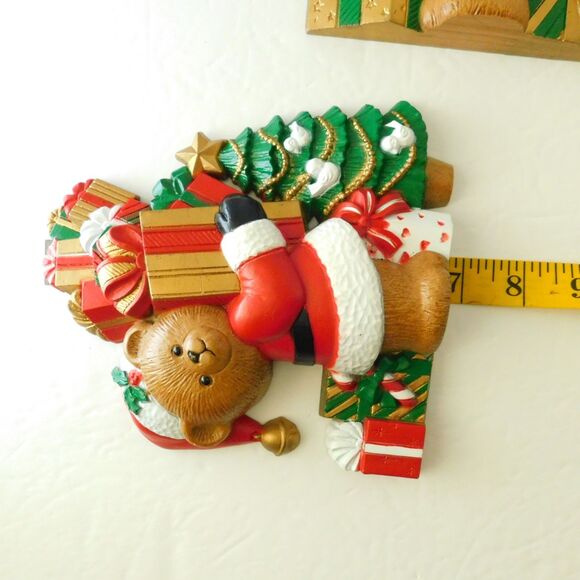 Christmas Wall Hangings Set of 2, Vintage Burwood Santa Claus Teddy Bears 1993 - Picture 8 of 14